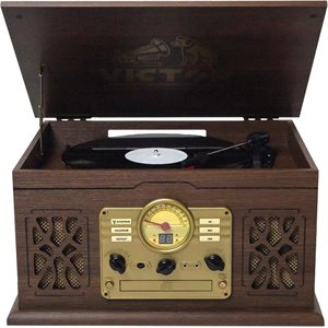 VICTOR State 7-in-1 Three Speed Turntable with Dual Bluetooth Espresso