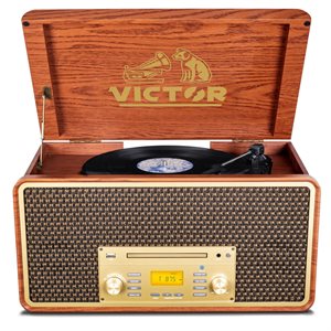 VICTOR Monument 8-in-1 Three Speed Turntable with Dual Bluetooth Mahogany
