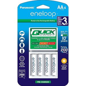 Panasonic Advanced Individual Battery 3Hr Quick Charger with 4 AA eneloop Rechargeable Batteries Wht