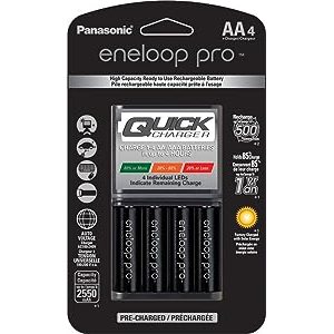 Panasonic Eneloop Pro Rechargeable Pack of 4 AA Ni-MH Batteries w/LED Quick Charger BLK