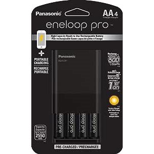 Panasonic Eneloop Charger with 4 AA Pro Rechargeable Batteries + USB Portable Charging