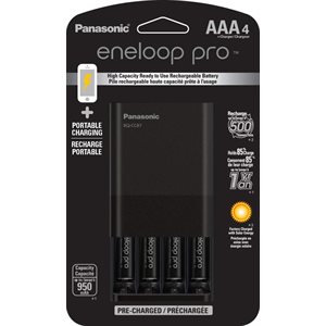 Panasonic Eneloop Charger with 4 AAA Pro Rechargeable Batteries + USB Portable Charging