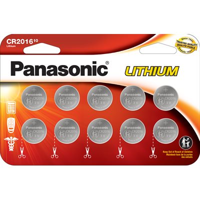 PANASONIC CR2016 3V Lithium Coin Cell Battery 10 Pack Wide