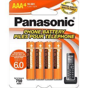 Panasonic Genuine HHR-4DPA/4B AAA NiMH Rechargeable Batteries for DECT Cordless Phones, 4 Pack