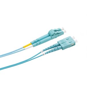 Optic.ca 1M Fiber Patch Cable OM4, LC/UPC to SC/UPC Senko, MMF, Duplex, 2mm aqua Corning