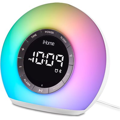 iHome iBT32W Bluetooth Color Changing Alarm FM Clock Radio with USB Charging