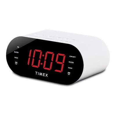 Radio-réveil FM à double alarme Timex T232W avec chargement USB - Blanc