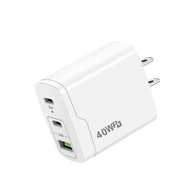 LAX Gadgets USB-PD 40W  3-Ports Wall Charger - White