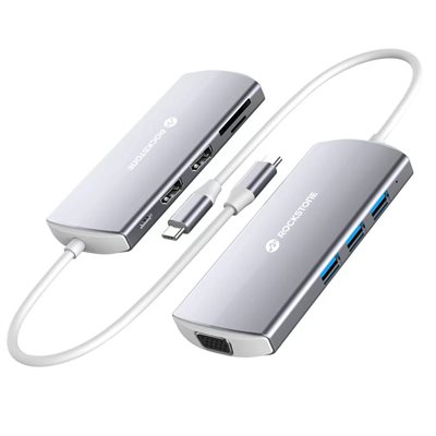 Rockstone USB-C Hub - 2 HDMI + SD, USB-C, 3 USB 2.0 Ports