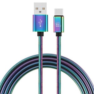 LAX Durable USB Type C to USB A Cables Mesh Chrome 4FT