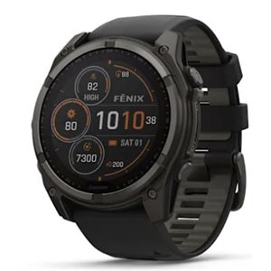 Garmin fenix 8 – 51 mm,Solar Sapphire, Carbon Gray DLC Titanium with Black/Pebble Gray Silicone Band