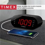 Timex T232B FM Dual Alarm Clock Radio with USB Charging - Black