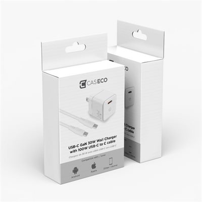 Caseco GaN 30W Wall Charger with 100W Type C to Type C Cable (White)
