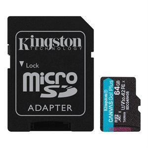 Kingston 64GB microSDXC Canvas Go Plus Gen4  200MB/s A2 U3 V30 Card + Adapter