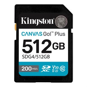 Kingston 512GB SDXC Canvas Go Plus Gen4 200MB/s C10 UHS-I U3 V30