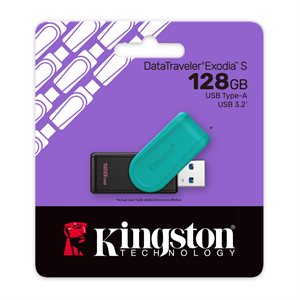 Kingston 128GB Portable USB 3.2 Gen 1 DataTraveler Exodia S (Black/Turquoise)