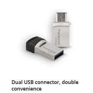 Transcend 128GB, USB3.1, Flash Drive, OTG, Type A&C, Silver