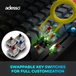 Adesso Wired/Wireless/Bluetooth Multi-OS Illuminated Mechanical QMK VIA Compact Keyboard With CoPilo