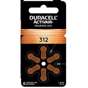 DURACELL ZINC AIR HEARING AID BATTERIES 312 Zinc Air Battery PACK OF 6